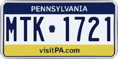 PA license plate MTK1721