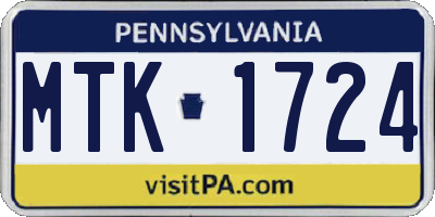 PA license plate MTK1724