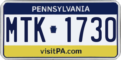 PA license plate MTK1730