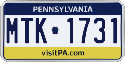 PA license plate MTK1731