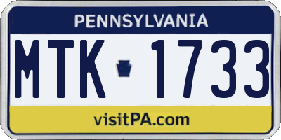 PA license plate MTK1733