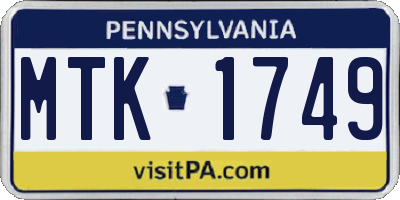 PA license plate MTK1749