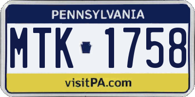 PA license plate MTK1758