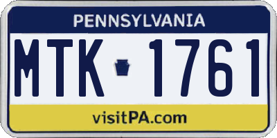 PA license plate MTK1761