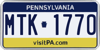 PA license plate MTK1770