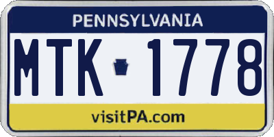 PA license plate MTK1778