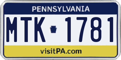 PA license plate MTK1781
