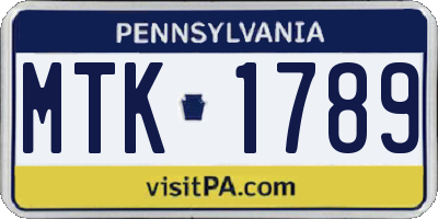 PA license plate MTK1789