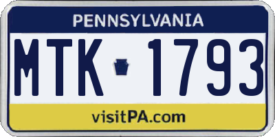 PA license plate MTK1793