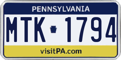 PA license plate MTK1794