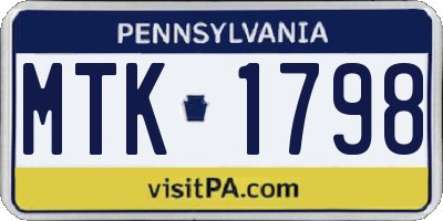 PA license plate MTK1798