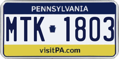 PA license plate MTK1803