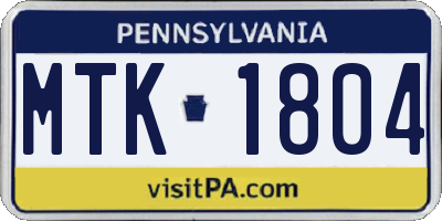 PA license plate MTK1804