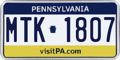 PA license plate MTK1807