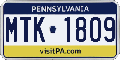 PA license plate MTK1809