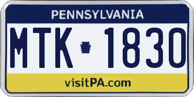 PA license plate MTK1830