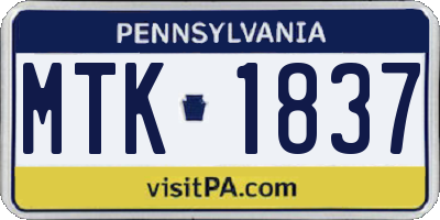 PA license plate MTK1837