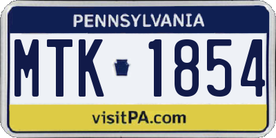 PA license plate MTK1854