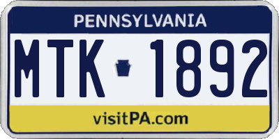 PA license plate MTK1892