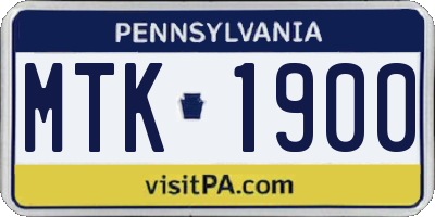PA license plate MTK1900