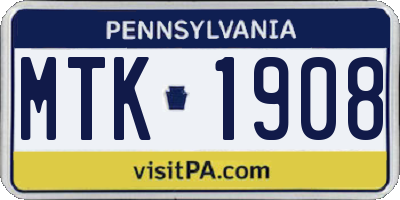 PA license plate MTK1908