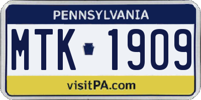 PA license plate MTK1909