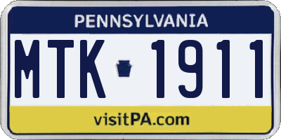 PA license plate MTK1911