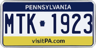 PA license plate MTK1923