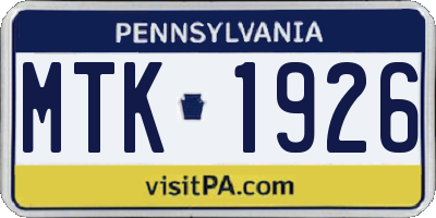PA license plate MTK1926
