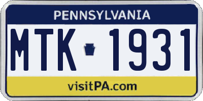 PA license plate MTK1931