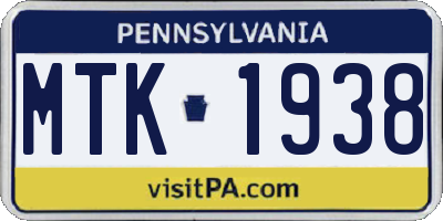 PA license plate MTK1938