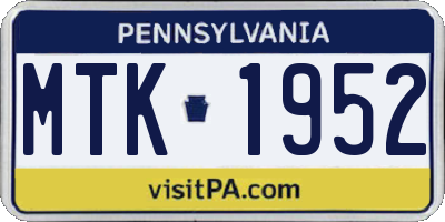 PA license plate MTK1952