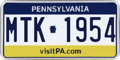 PA license plate MTK1954