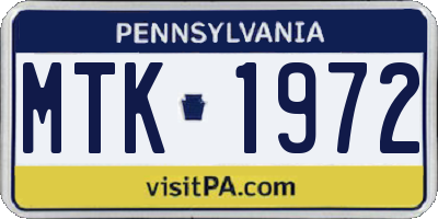 PA license plate MTK1972
