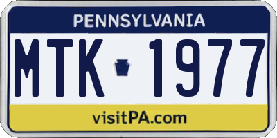 PA license plate MTK1977