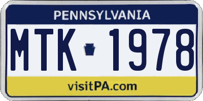 PA license plate MTK1978