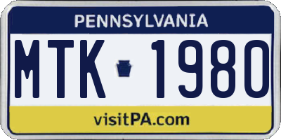 PA license plate MTK1980