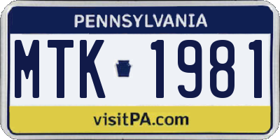 PA license plate MTK1981