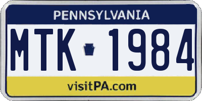 PA license plate MTK1984