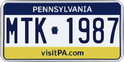 PA license plate MTK1987