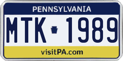 PA license plate MTK1989