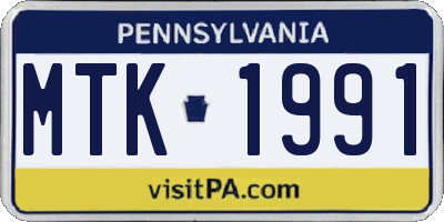PA license plate MTK1991