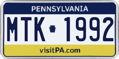 PA license plate MTK1992