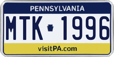 PA license plate MTK1996