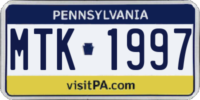 PA license plate MTK1997