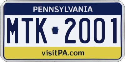 PA license plate MTK2001
