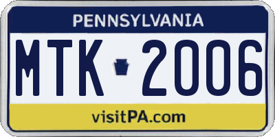 PA license plate MTK2006