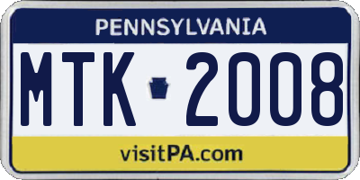 PA license plate MTK2008