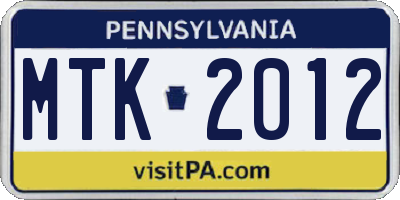 PA license plate MTK2012