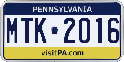 PA license plate MTK2016